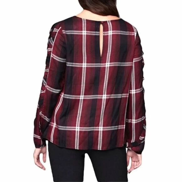 Anthro Sanctuary Zinfandel Red Plaid Ruffle Blouse - Picture 2 of 8